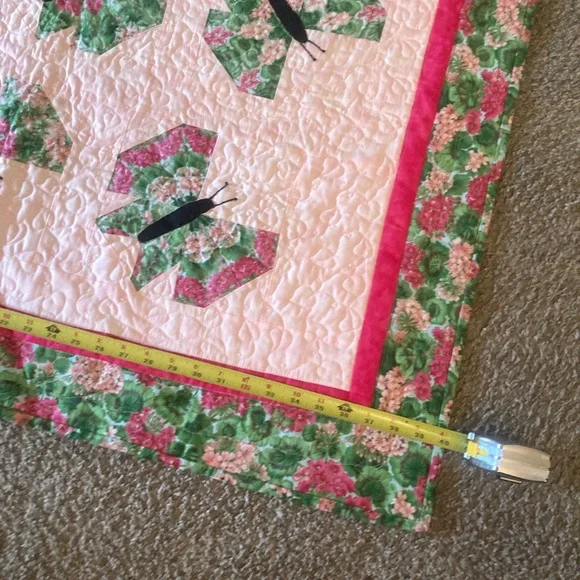 Vintage Butterfly handmade child baby quilt small blanket floral - Picture 2 of 6